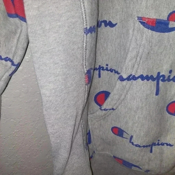 CHAMPION Reverse Weave Hoodie Mens M Sweatshirt All Over Print Sweater Gray - Picture 4 of 9